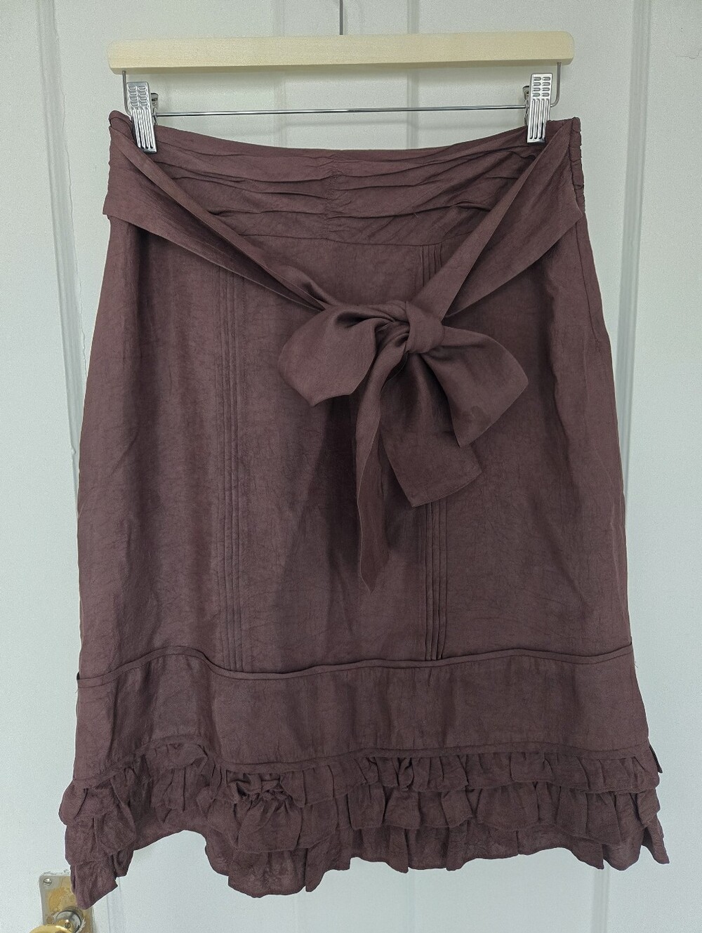Odille Women's Vtg Y2K Brown Ruffle Hem Midi Skirt Size 6 Forest Fairy Earthy